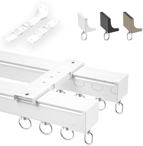 Black Aluminum Double Curtain Track System - 340cm (11.2ft) Ceiling Mount for Curtains & Room Dividers, Heavy-Duty, Easy Installation, Stylish Home Décor