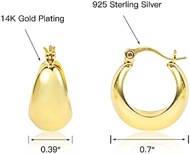 14K Gold Plated Small Chunky Gold Hoop Earrings for Women Girls Hypoallergenic Sterling Silver Post Huggie Hoop Earrings
