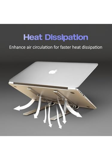 Image of Adjustable Aluminum Laptop Stand, 6 Angles Ergonomic Foldable Portable Riser Holder Compatible with MacBook, HP, Dell, Lenovo, Grey