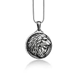 BySilverStone Jewelry Hercules with Nemean Lion Hat Coin Necklace, Hercules Medallion Necklace in St