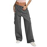 Womens Cargo Sweatpants - Oversized Fleece Wide Leg Baggy Joggers Pants, y2k Lounge Clothing, Fall Winter Fashion Dark Gray Sweatpants Women L
