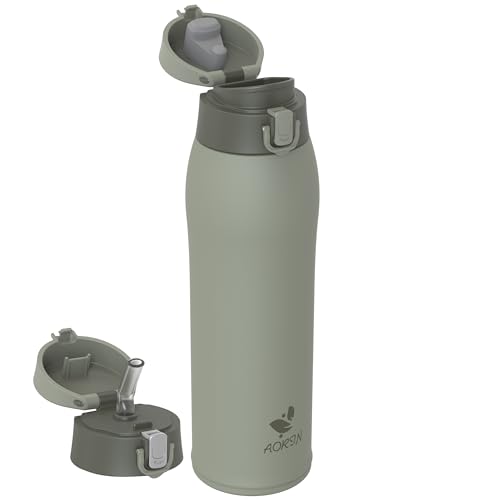 AORIN Borraccia Termica, Borraccia in Acciaio Inox 18/8, 950ml Borraccia Bambini, Bottiglia Termica Senza BPA e Perdite, Thermos per Sport, Outdoor e Pendolarismo con 2 Coperchi