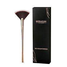Fan Makeup Brush For Highlighter, Blush, Flutty&Powder Cosmetic Tool w/Long Handle& Anti-Champagne Gold Brush