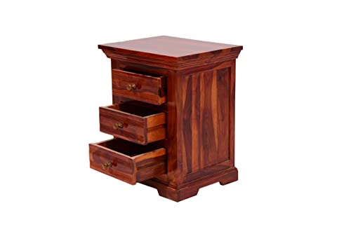 Image of Sheesham Wood Queen Size Bed with 4 Storage Box and 2 Bedside End Table for Home