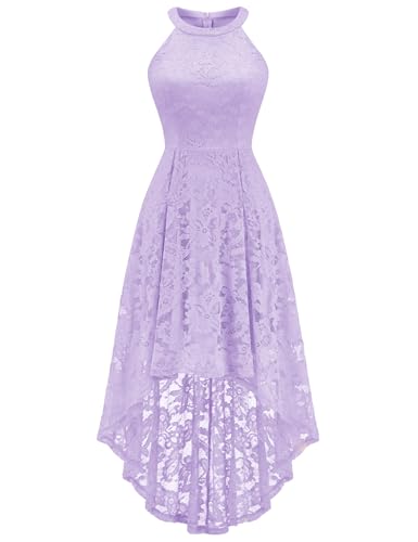 Image of Dressystar Women Halter Lace Wedding Guest Dress Hi-Lo Cocktail Party Bridesmaid Formal Dresses