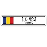 BUKAREST RUMÄNIEN Straßenschild rumänische Flagge Stadt Land Straße Wand Geschenk