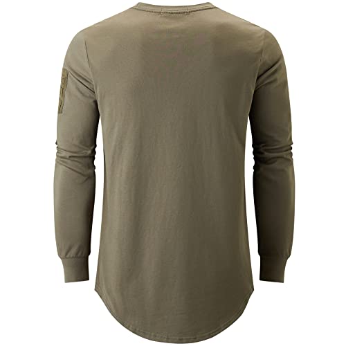 KLIEGOU Mens 100 Cotton Crewneck Pre-Shrunk Shirts Hipster Hip Hop Longline Long Sleeve T Shirt