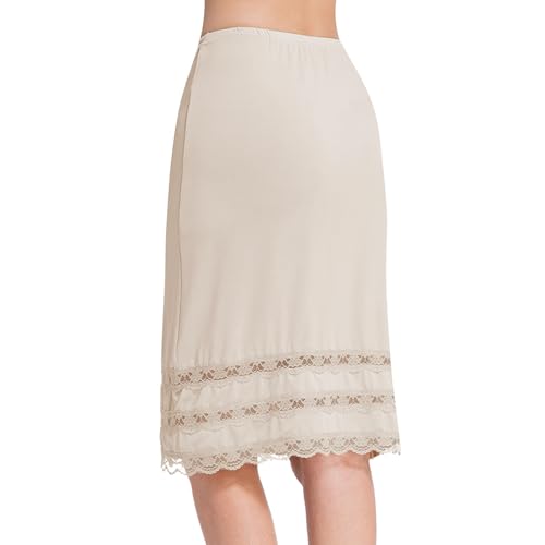 Image of MANCYFIT Half Slips for Women Underskirt Dress Extender Lace Trim Knee Length Midi Skirt 19-26 inch Length
