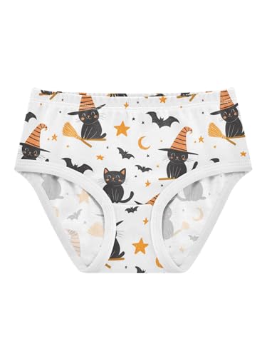 ZZKKO Halloween Hat Cat and Moon Star Girls Underwear Toddler Panties for Girls Comfort Brief Size 2T