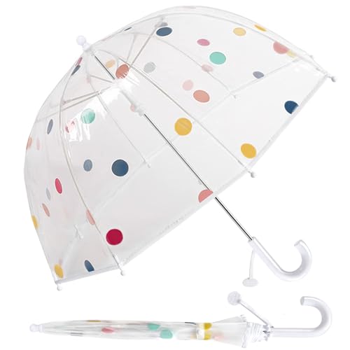 KOULONGDAMI Kids Clear Umbrella for Rain Dome Bubble Umbrellas Windproof for Kids Boys and Girls (Dots-White)