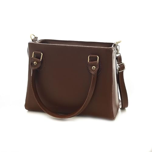 Bolsa de Mão Feminina em Couro Sintético, Alça Transversal, Preta, Detalhes Dourados (castanho)