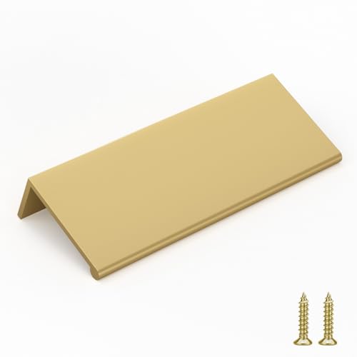 Image of Goldenwarm 30 Pack 3in Finger Edge Pulls for Gold Drawer Pulls | Aluminum Alloy, Gold Cabinet Handles, Edge Pulls for Cabinets, Brushed Brass Handles, For Drawers, Dressers, Screws Included