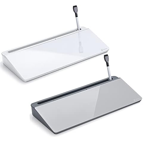 Desktop Glass Whiteboard White and Gray Board, Varhomax Desk Organizer and Desktop Memo Pad Solution for Home Office Accessories and School Supplies Cover