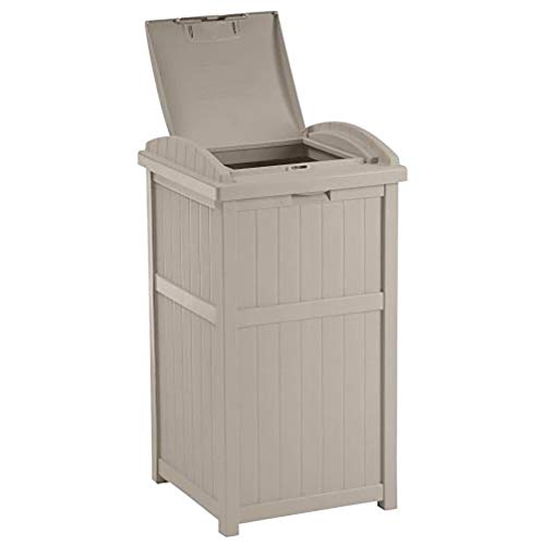 Suncast 2 Pack 15.75" x 16" x 31.6" Trash Hideaway 33 Gallon Resin Outdoor Commercial Garbage Container with Lid for Backyard, Deck, or Patio in Taupe - image 8