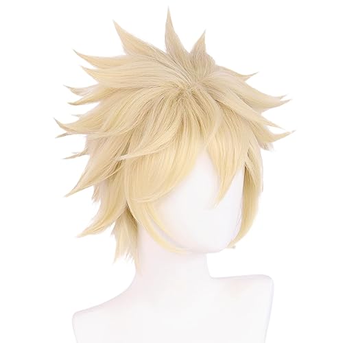Joneting Blonde Cosplay Wig +(Wig Cap) Short Wavy Wigs For Men Synthetic Hair My Hero Wigs For Halloween Peluca Rubia For Man Costume Chrismas Party Wig #TOP1