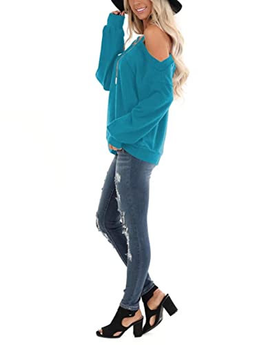 Image of Ezbelle Womens Sweaters Oversized Long Sleeve Cold Shoulder Tops Shirt Tunic Sweatshirt
