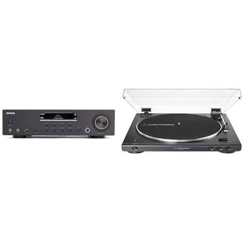 Aiwa AMU-120BTBK: Amplificador, Receptor AV, con Bluetooth 5.0, 120W, Puerto USB, Lector Tarjeta SD. & Audio-Technica LP60XBTBK Giradiscos Automático Estéreo Inalámbrico de Tracción por Correa Negro