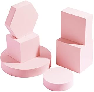 Goshoot Photography Props Cube Foam Geometry Solid Blocks Posing Props Geometric Shapes Product Photography for Jewelry Cosmetics Shooting Accessories Modeling Decoration - 6 Pcs Pink