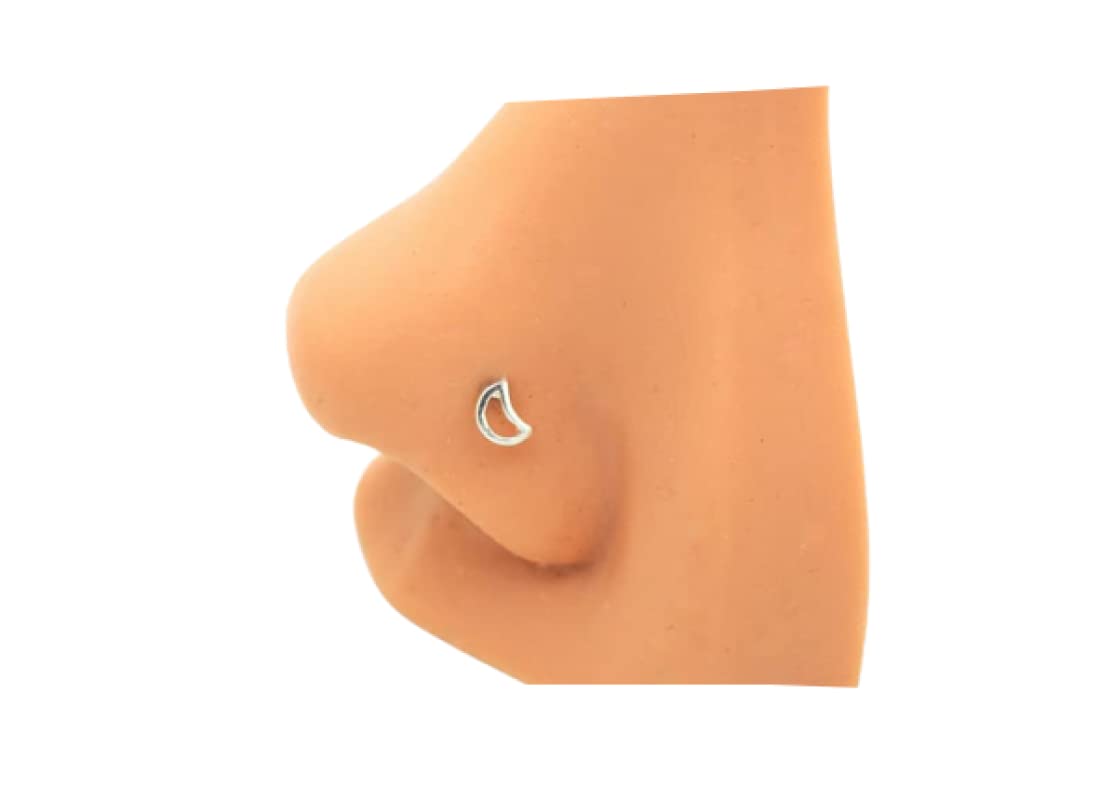 White Gold Plated Sterling Silver 925 Half Moon Nose Pin, 6 mm, 2 gm, Classic Style, Push Back Closure, Clear Stone, Implant Grade, 2 grams-image-41