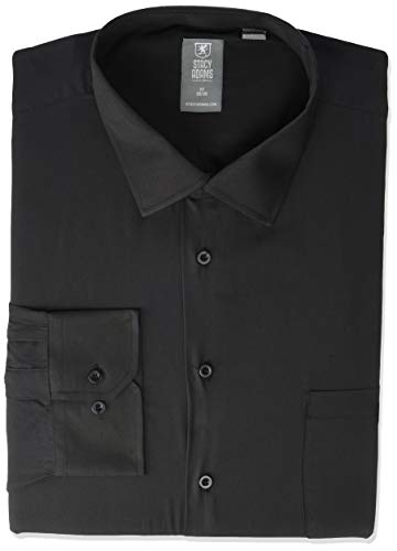 STACY ADAMS mens Big-tall Solid Regular Cuff Dress Button Down Shirt, Black, 17.5 Neck 36 -37 Sleeve US