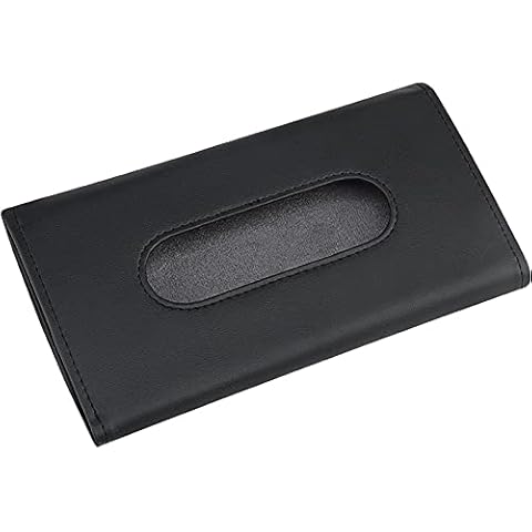 XIOJAE Car Tissue Holder Sun Visor Tissue Holder Tissue Box Car Auto Auto Visor Tissue Organizer Box Pu Leather Handkerchief Case For Car Sun Visor Rear Seat Car Accessories, Black Cover