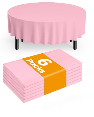 Image of Pureegg Plastic Table Cloth Disposable 6 Pack, 84 Inch Round, Pink