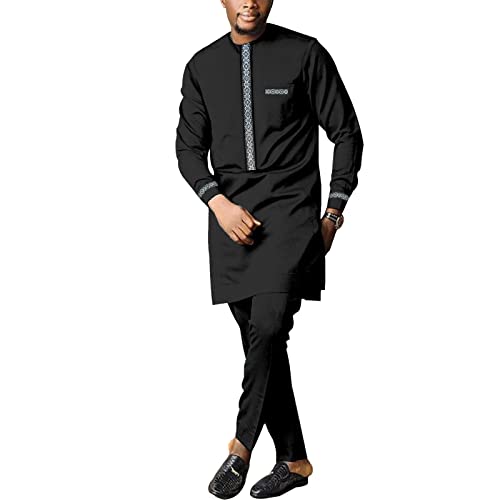 Men's African Dashiki Formal Suit Long Sleeve Shirt and Pant Two Piece Set Traditional Tribal Outfits