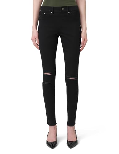 Hue Women's Ripped Knee Denim Leggings, Black, Large US