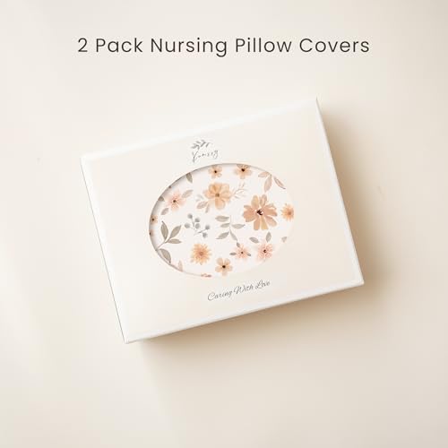 Image of Konssy 2 Pack Nursing Pillow Covers, Soft and Comfortable Nursing Cover for Breastfeeding Pillows, Pillow Slipcover for Baby Girls Boys Newborn(Khaki, Flourish)