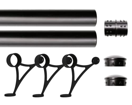 Top Hardware Solid Bar Mount Foot Rail Kit, Matt Black Stainless Steel Tubing w/Internal Connector, Combination Foot Rail Brackets, Tapered End Cap, 8 ft = 48 in x 2, 8 ft (48 in x 2)