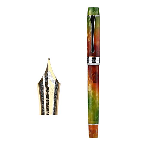 PENBBS 355-28 Green Acrylic Piston Absorption Fountain Pen, Iridium Fine Nib Writing Pen with Gift Box