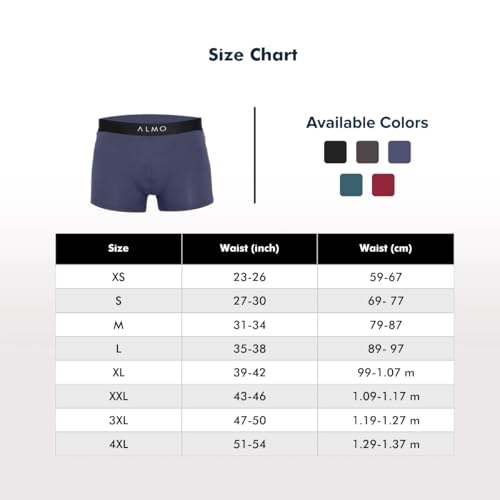 Image of ALMO Men's Micromodal Solid Trunks | 3X Softer Than Cotton | Anti-Bacterial & Odour Control | Enhanced Stretchability | Fade Resistance | Faster Moisture Absorption