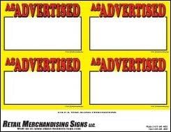 YZC202 Price Sign Laser Cards "As Advertised" PC Printable | 100 8 1/2" x 11" Sheets Per Pack | Retail - Supermarket - Grocery Business Store Signs (3 1/2" x 5 1/2" 4 up) 400 Cards