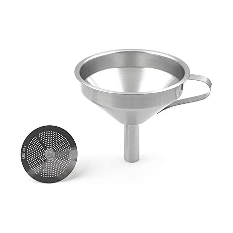 304 Stainless Steel Strainer Funnel, Dia 11cm Kitchen Funnel with Handle and Detachable Strainer/Filter -YM413 Cover