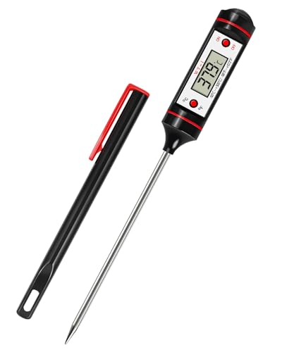 Meat Thermometer, Digital Kitchen Instant Read Food Thermometer with Long Probe and Tip Cover LCD Screen ℉/℃ Button for Kitchen Cooking Meat BBQ Water Milk (Battery Included)