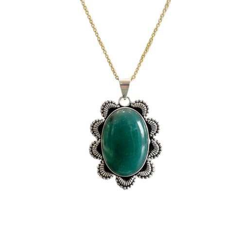 Collier onyx vert naturel unisexe avec pendentif ovale véritable pour homme et femme