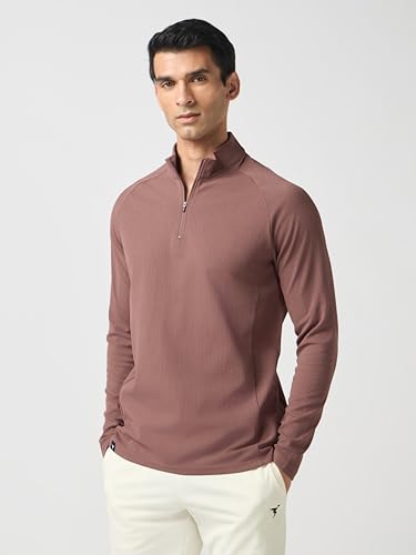 Image of TECHNOSPORT Men's Solid Full Sleeve T-Shirt ELASTOPLUS Quick Dry Slim Fit Mock Neck Sports Tee for Training Layering Casual Wear UPF50+ Anti Odour