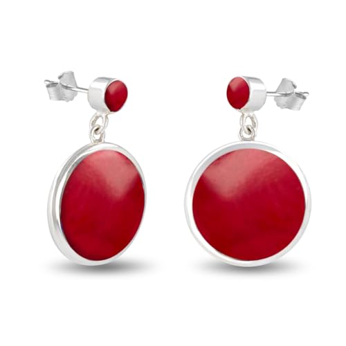 Argent 925 boucles d'oreilles corail rouge véritable anti-allergie design Solstice