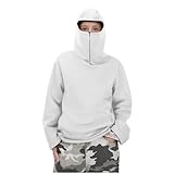 Balaclava Hoodie Kids Balaclava Face Mask Sweatshirt Hip Hop Casual Outerwear Hooded Jacket Y2k for Girls and Boys White
