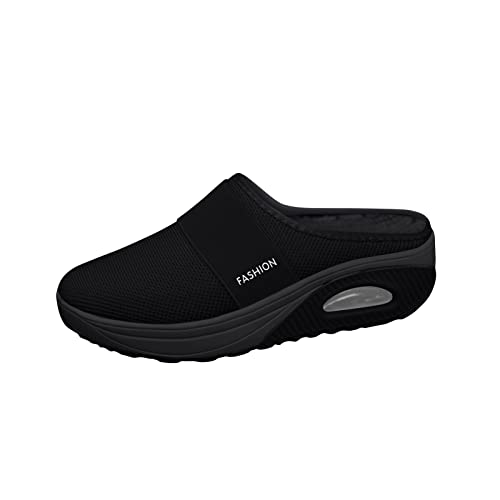 Shineshae Sommer Atmungsaktive Turnschuhe Mode Air Cushion Sportschuhe Casual Slip On Laufschuhe Bequeme Leichtgewicht Sneakers Outdoor rutschfeste Walking Schuhe Freizeitschuhe Damen (Black, 39) Cover