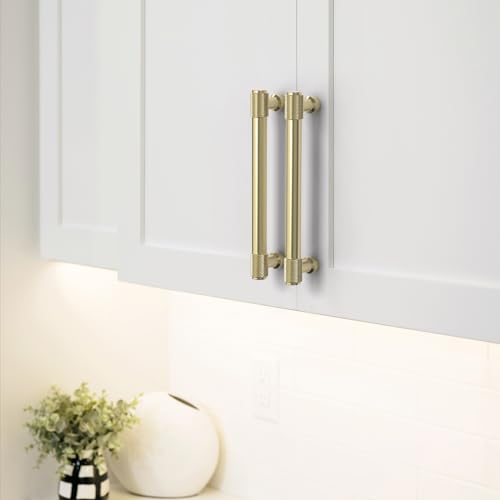 FurniWare Pack of 10 Modern Solid Furniture Handles, Brass, Door, Kitchen Fittings, Drawer Knobs - Image 4
