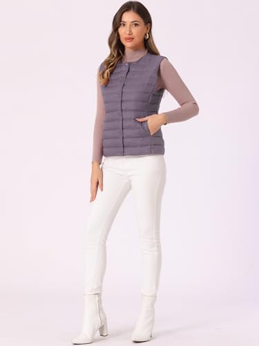 Allegra K Women's Puffer Vest Sleeveless Lightweight Button Up Quilted Round Neck Jacket Coat3