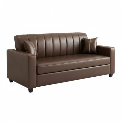 Image of FURNY Cosmos 3 Seater Leatherette Sofa Set (Brown) Premium Finish | Durable Comfort | Ideal for Living Room