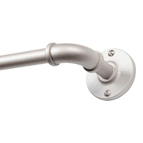 Kenney Adler Indoor/Outdoor Brushed Nickel Silver Curtain Rod, Adjustable Curtain Rod for Windows 28 to 48 Inches, Outdoor Curtain Rod for Patio, Textured Pipe Industrial Curtain Rod