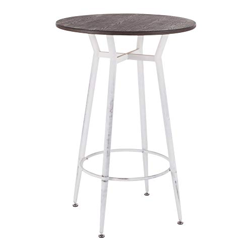 Clara Industrial Round Bar Table In Vintage White Metal With Espresso Wood-Pressed Grain Bamboo By Lumisource #TOP3