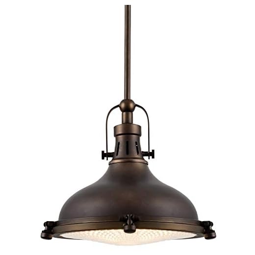 Kira Home Beacon 11" Industrial Farmhouse/Nautical Pendant Light with Round Fresnel Glass Lens, Adjustable Hanging Height, Oil-Rubbed Bronze Finish