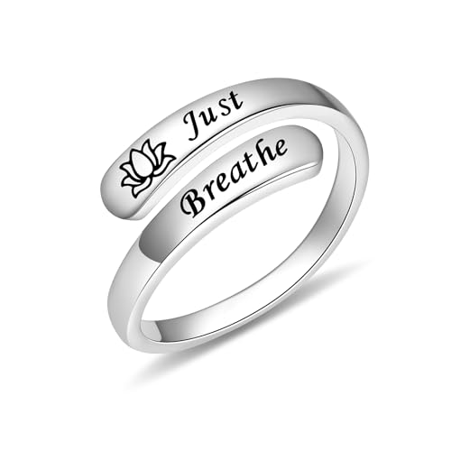 BEILIN Just Breathe Rings for Women 925 Sterling Silver Adjustable Promise Ring Inspirational Jewelry Gifts - Main Image