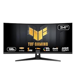ASUS TUF Gaming VG34VQ3B – 34 Zoll UWQHD Curved Monitor – 180 Hz, 1ms MPRT, FreeSync, ELMB, DisplayHDR 400 – VA Panel, 21:9, 3440×1440, DisplayPort, HDMI, USB, ergonomisch, Speaker
