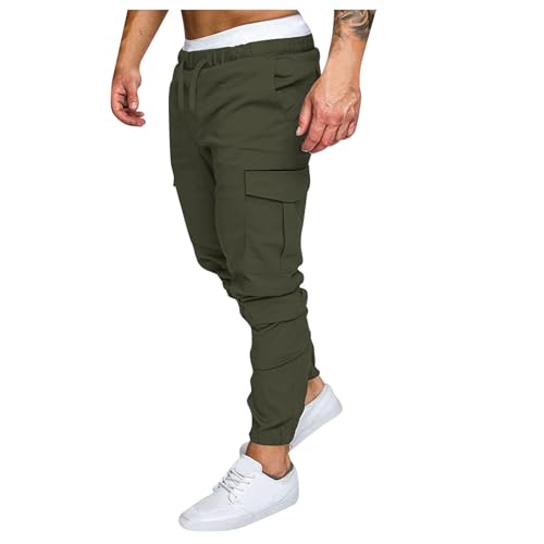 Allsense Men's Slim Fit Harem Jogger Pants - Elastic Waist, Twill Fabric, Olive, Size 5X-Large