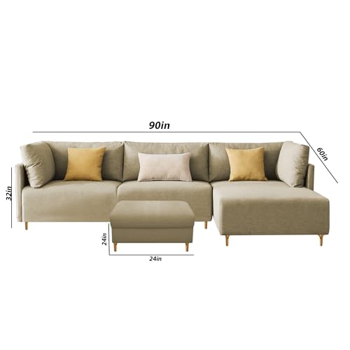 Image of Carina RHS 4 Seater L Shape Sofa Set with Center Table for Living Room (Cream Fabric) Premium Fabric Sofa